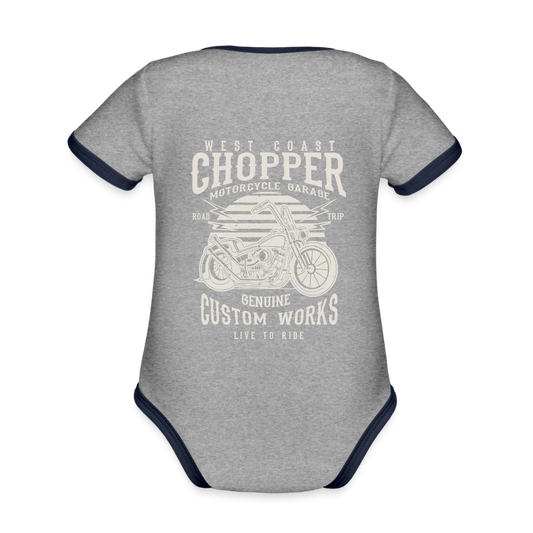 Baby contrasterend bio-rompertje met korte mouwen - grijs gemêleerd/navy