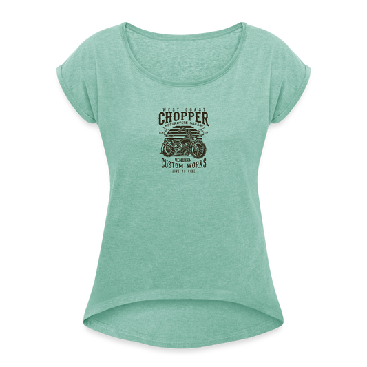 Vrouwen T-shirt met opgerolde mouwen - munt gemêleerd