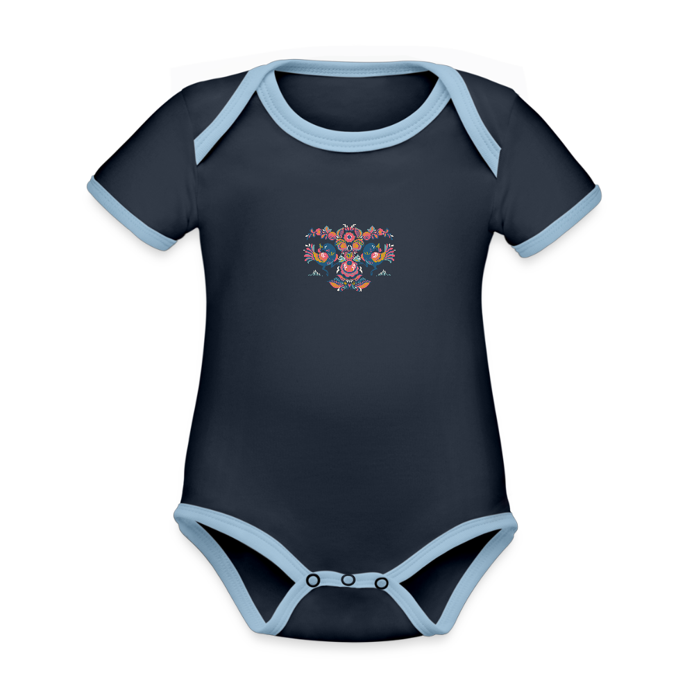 Baby contrasterend bio-rompertje met korte mouwen - navy/sky