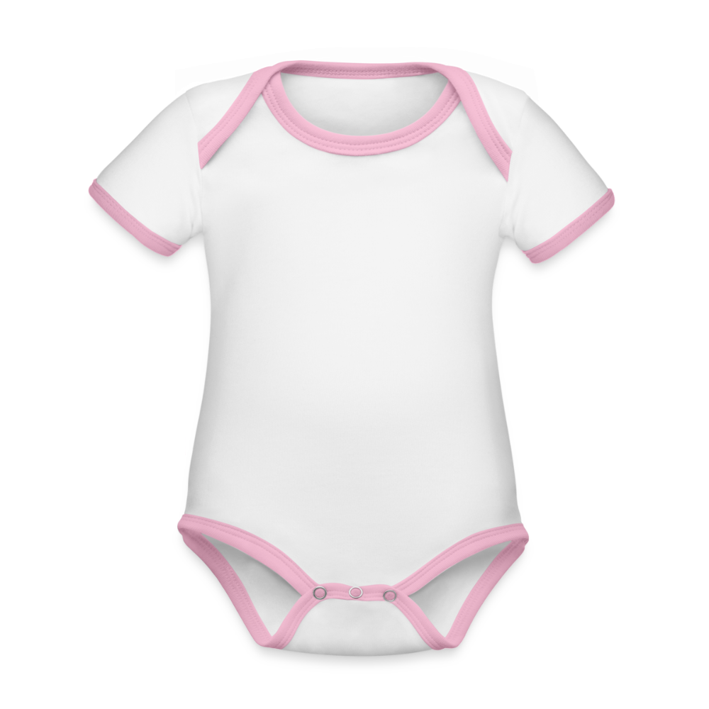 Baby contrasterend bio-rompertje met korte mouwen - wit/roze