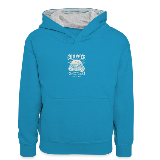 Teenager contrast-hoodie - pauwblauw/grijs gemêleerd