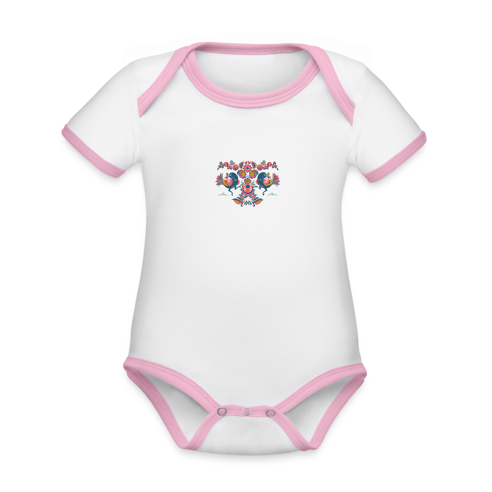 Baby contrasterend bio-rompertje met korte mouwen - wit/roze