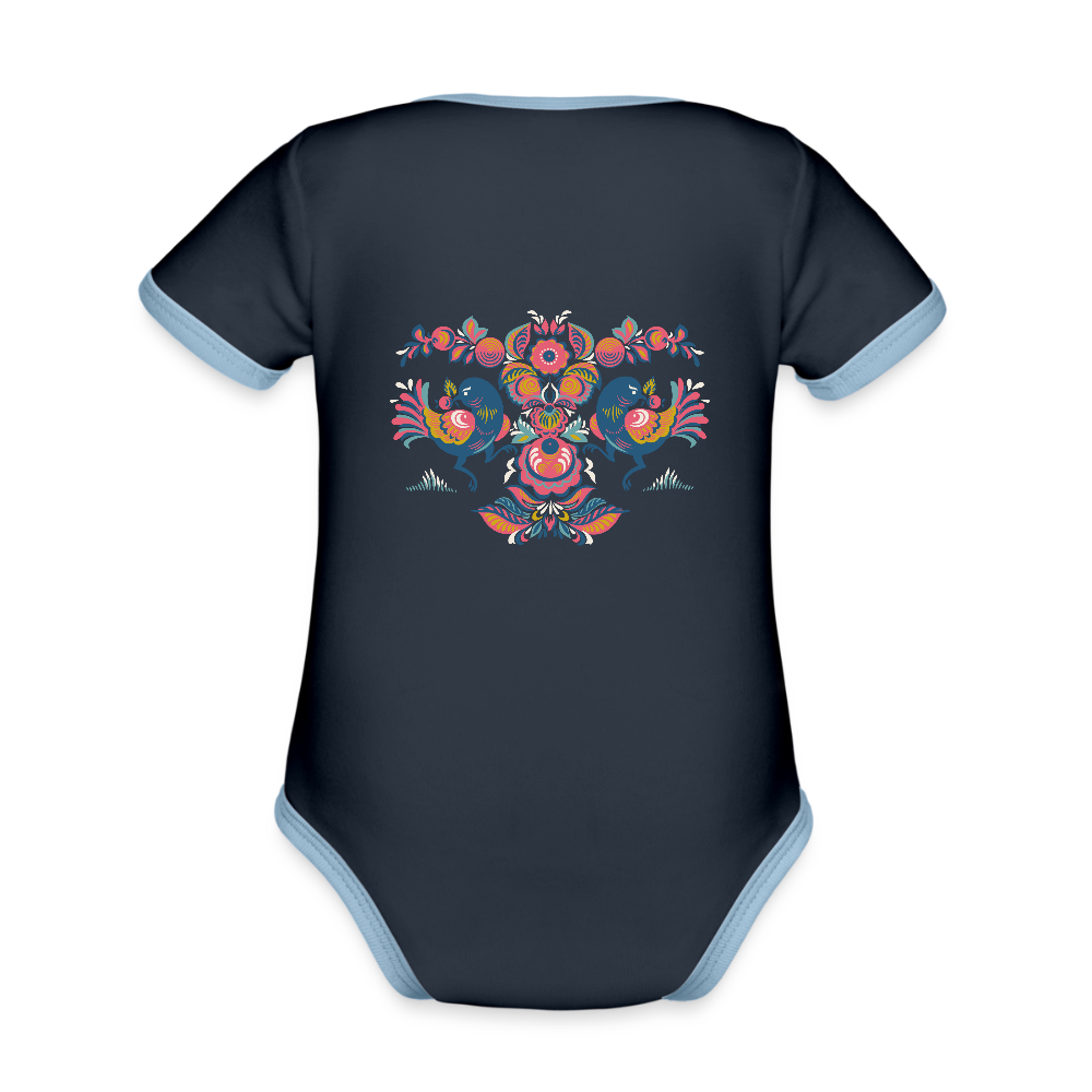 Baby contrasterend bio-rompertje met korte mouwen - navy/sky