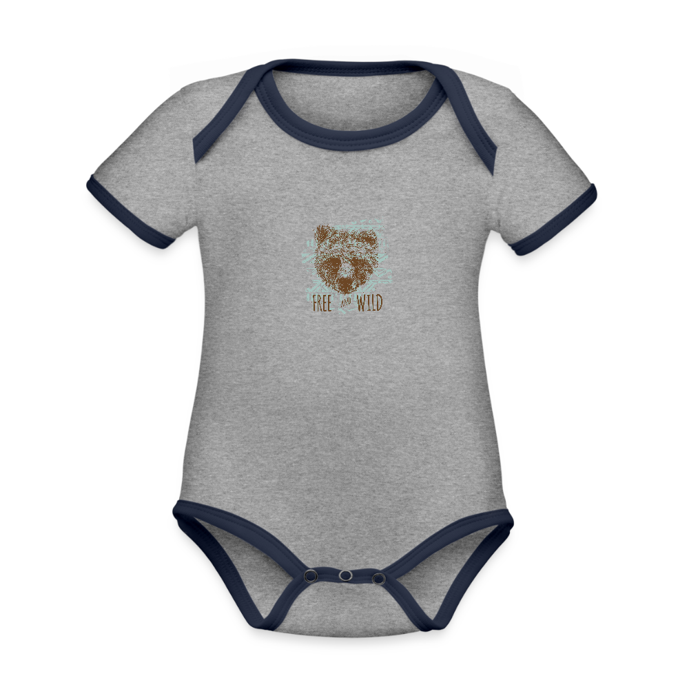 Baby contrasterend bio-rompertje met korte mouwen - grijs gemêleerd/navy