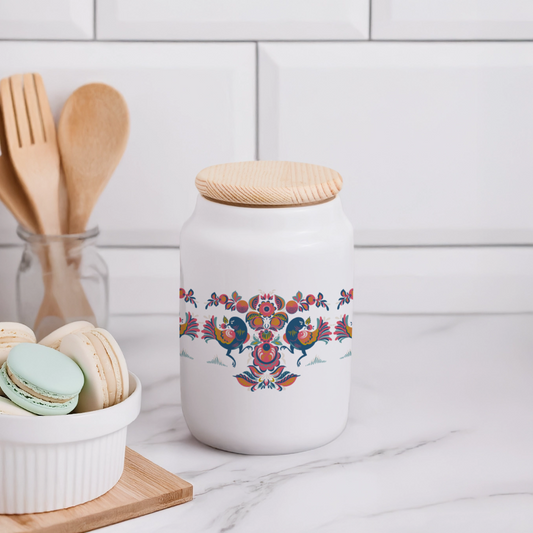 Koekjespot met houten deksel - wit