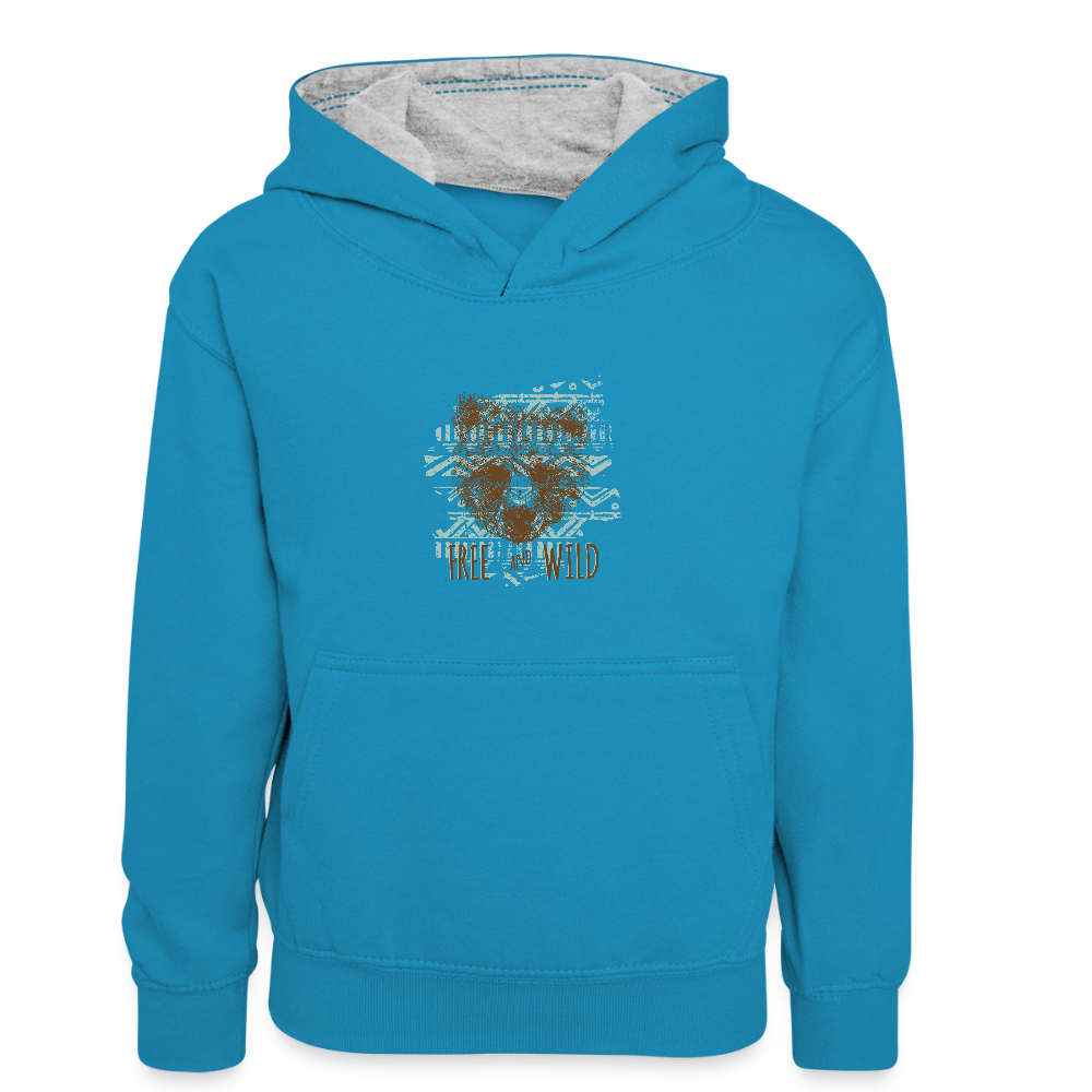 Teenager contrast-hoodie - pauwblauw/grijs gemêleerd