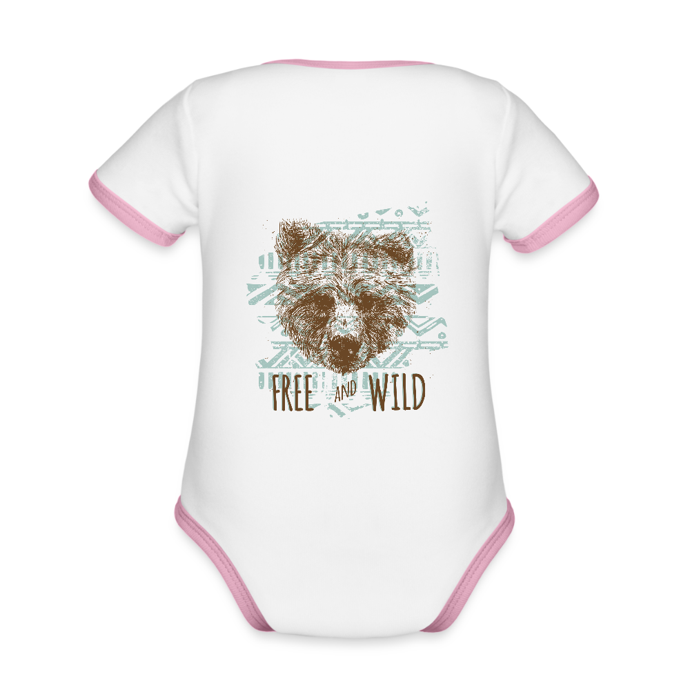 Baby contrasterend bio-rompertje met korte mouwen - wit/roze