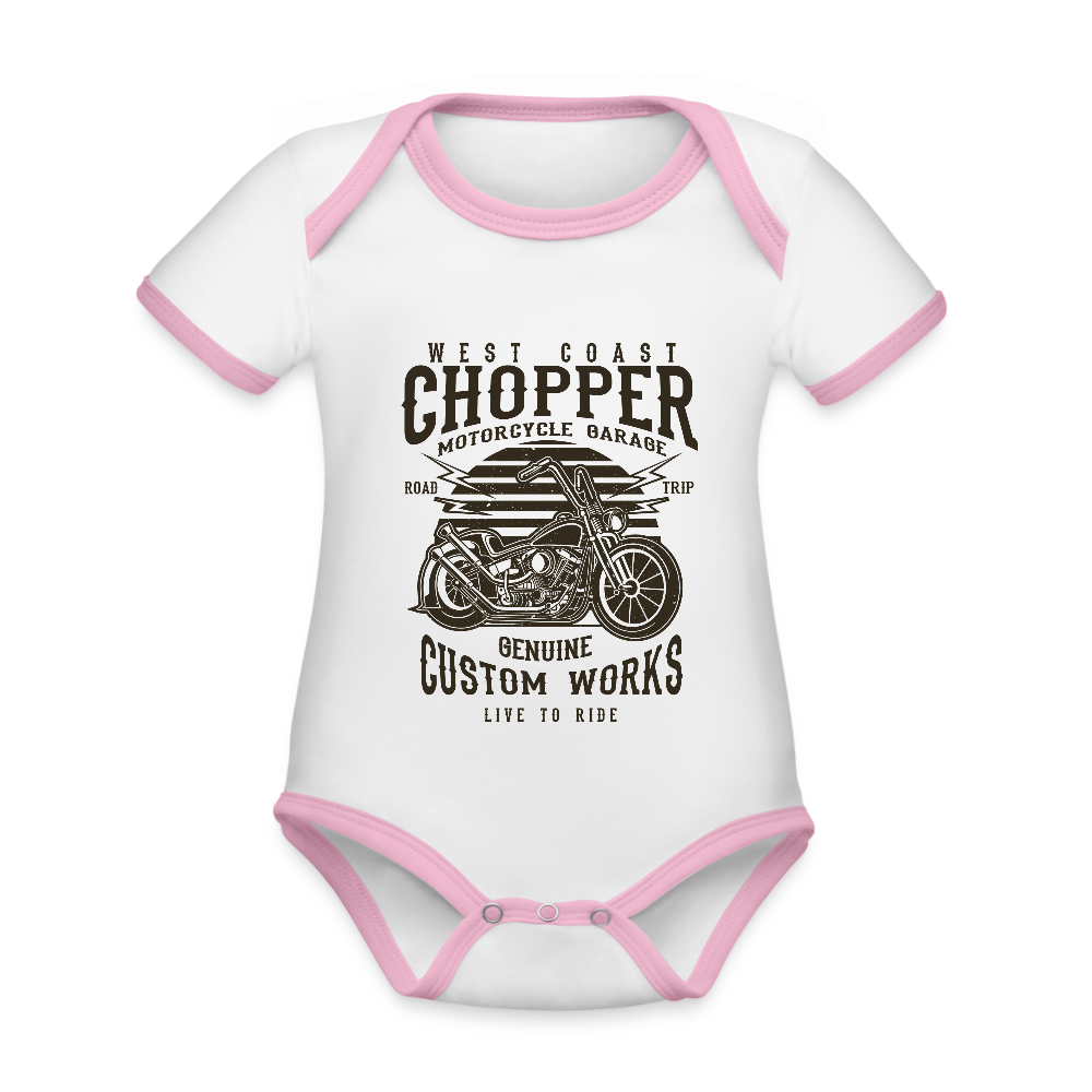 Baby contrasterend bio-rompertje met korte mouwen - wit/roze