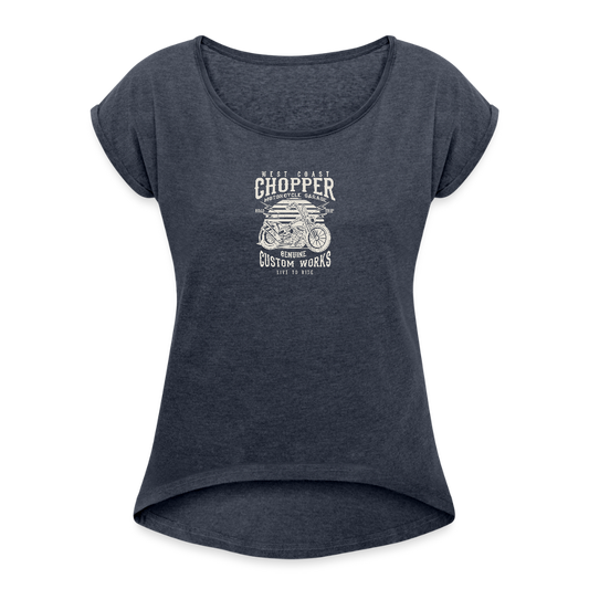Vrouwen T-shirt met opgerolde mouwen - navy gemêleerd