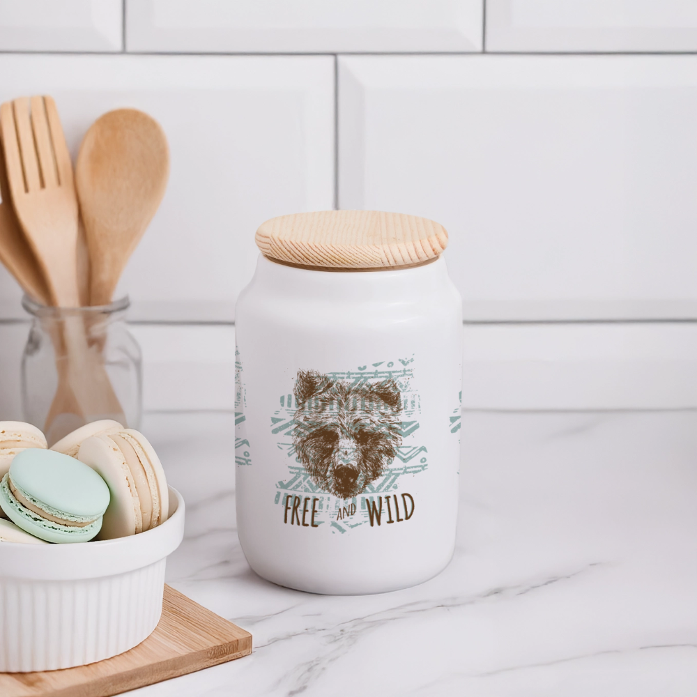Koekjespot met houten deksel - wit