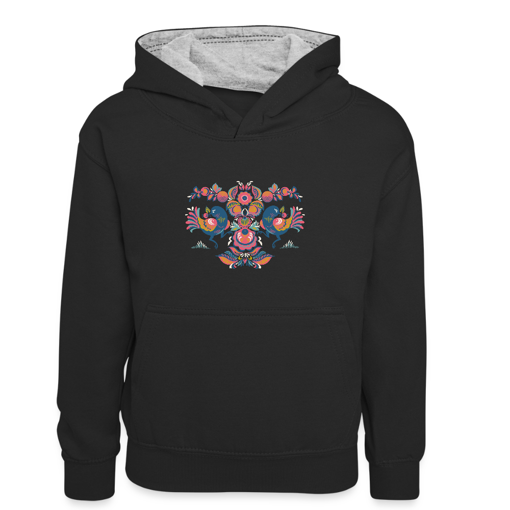 Teenager contrast-hoodie/kinderen contrast-hoodie - zwart/grijs gemêleerd