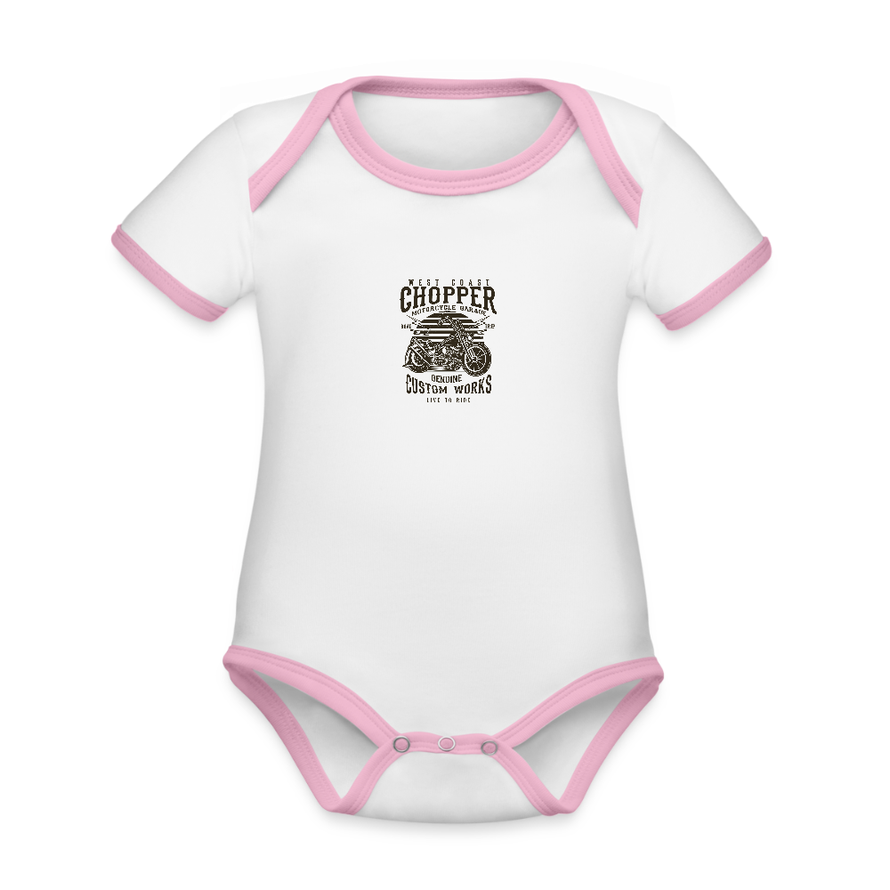 Baby contrasterend bio-rompertje met korte mouwen - wit/roze