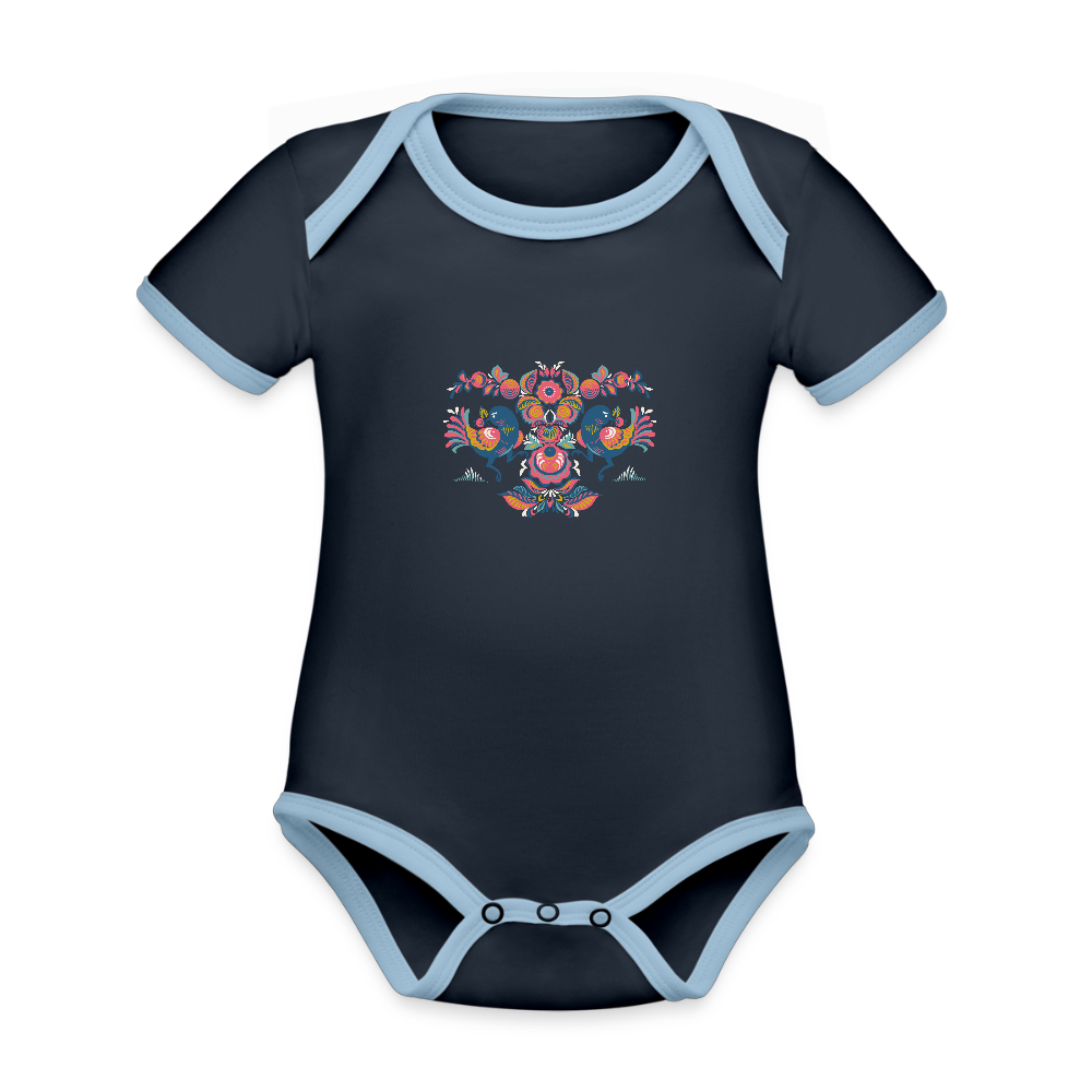 Baby contrasterend bio-rompertje met korte mouwen - navy/sky