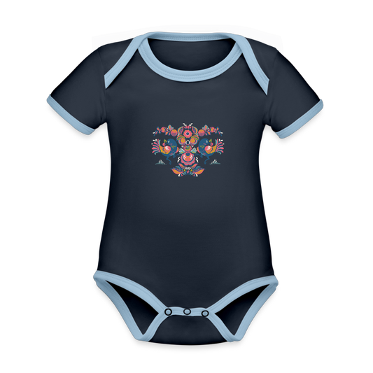 Baby contrasterend bio-rompertje met korte mouwen - navy/sky
