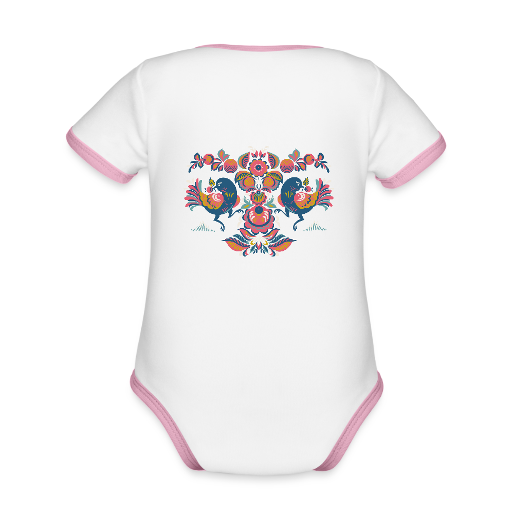 Baby contrasterend bio-rompertje met korte mouwen - wit/roze
