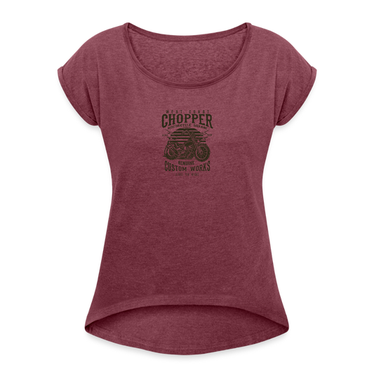 Vrouwen T-shirt met opgerolde mouwen - bordeaux gemêleerd