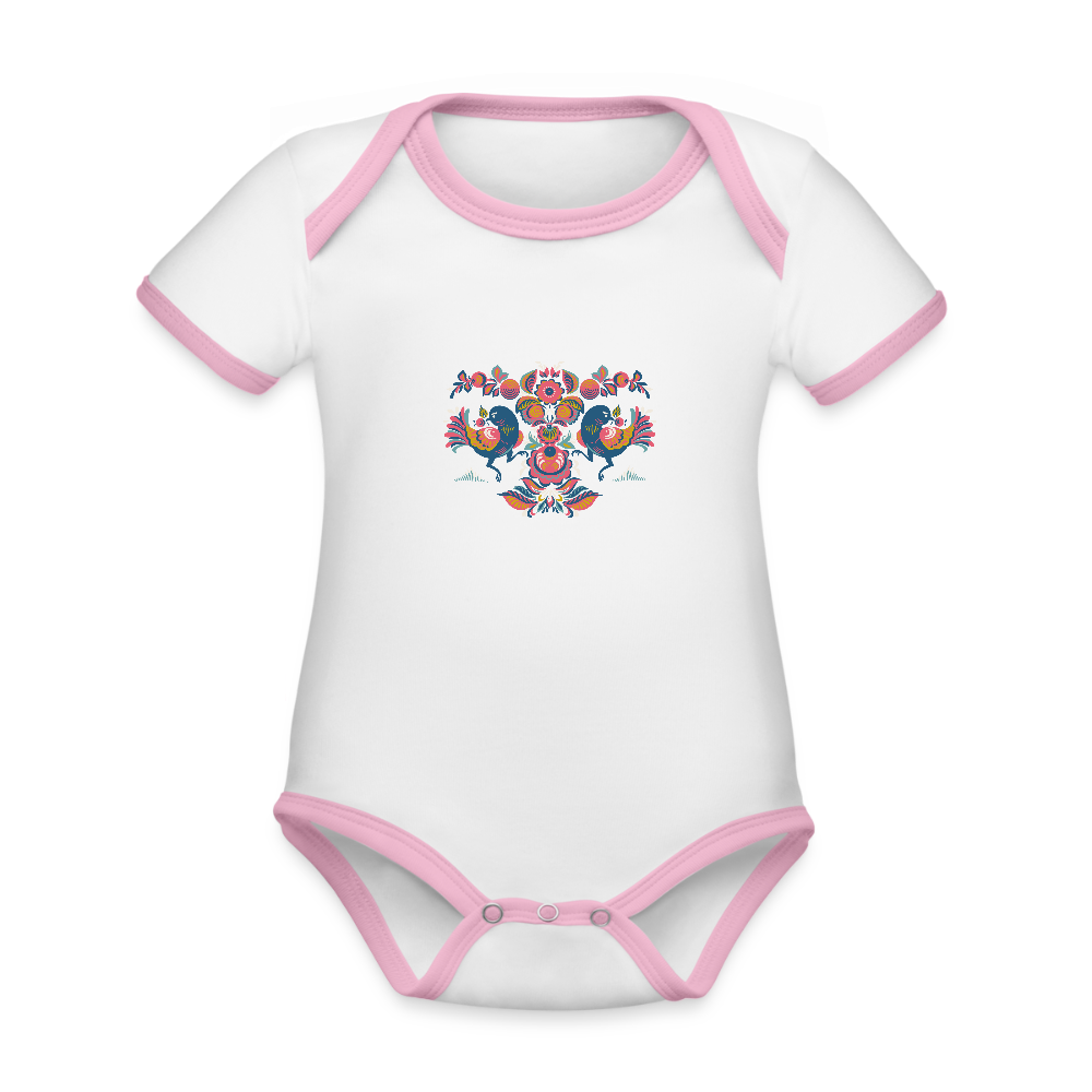 Baby contrasterend bio-rompertje met korte mouwen - wit/roze