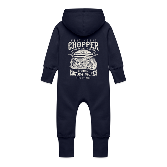 Baby bio sweat kruippakje met capuchon - navy