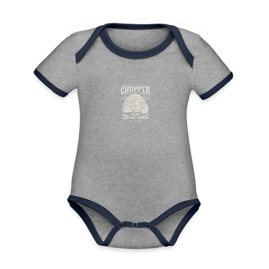 Baby contrasterend bio-rompertje met korte mouwen - grijs gemêleerd/navy