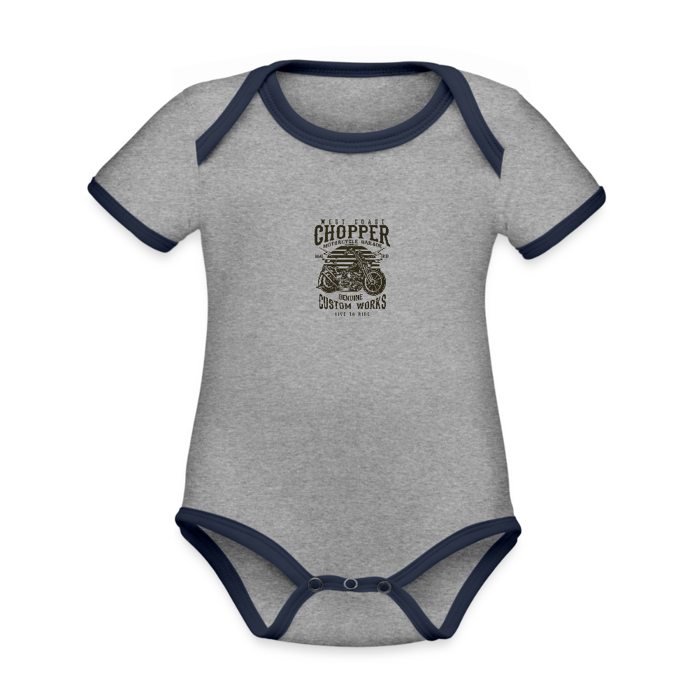 Baby contrasterend bio-rompertje met korte mouwen - grijs gemêleerd/navy