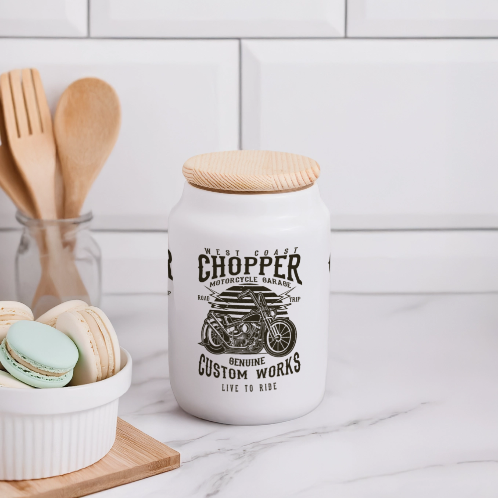 Koekjespot met houten deksel - wit