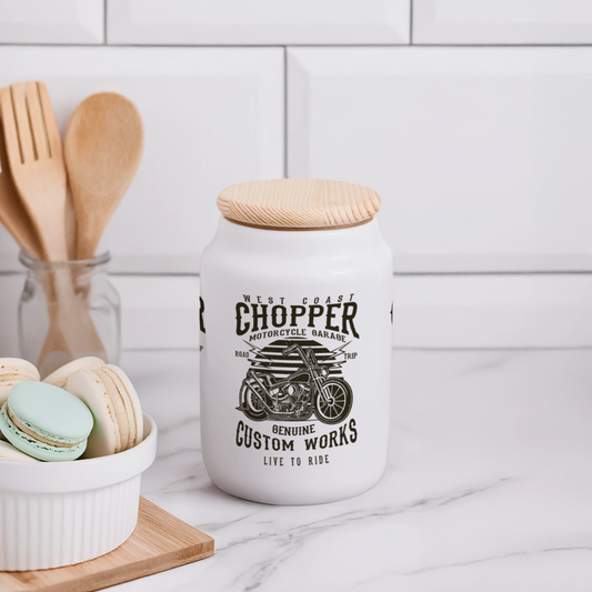 Koekjespot met houten deksel - wit