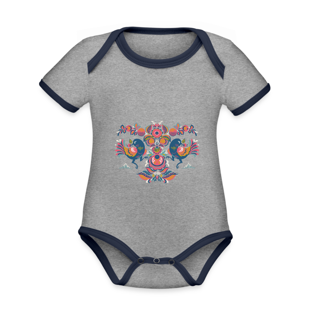 Baby contrasterend bio-rompertje met korte mouwen - grijs gemêleerd/navy