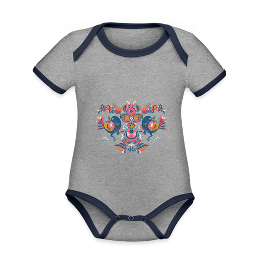Baby contrasterend bio-rompertje met korte mouwen - grijs gemêleerd/navy