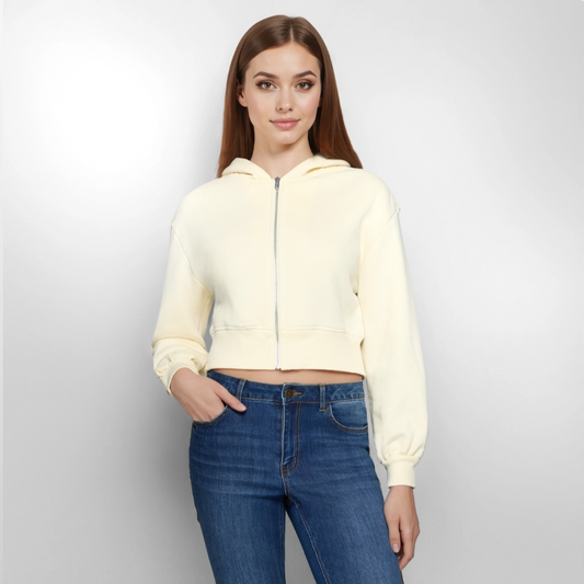 Vrouwen oversized cropped ziphoodie - nature