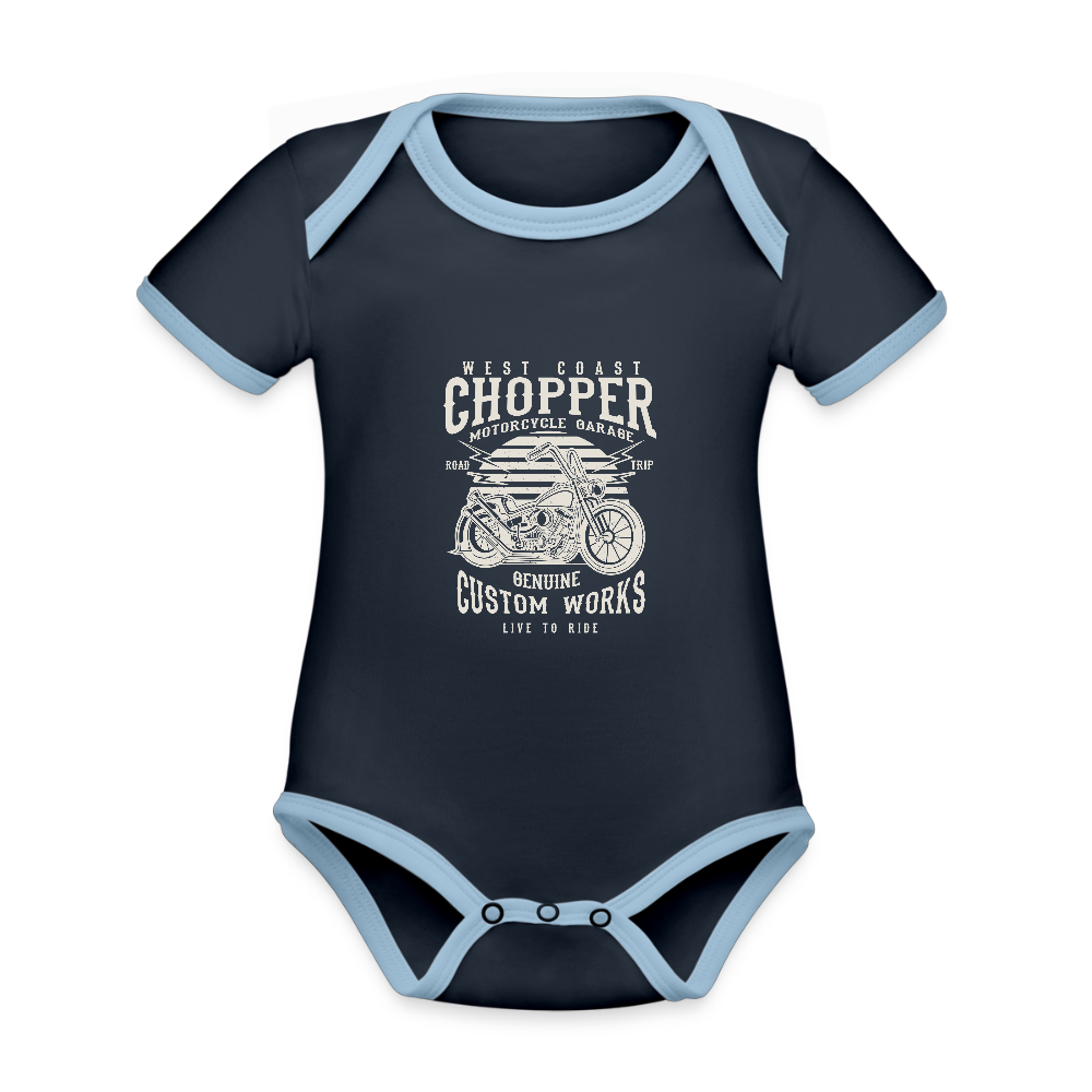 Baby contrasterend bio-rompertje met korte mouwen - navy/sky