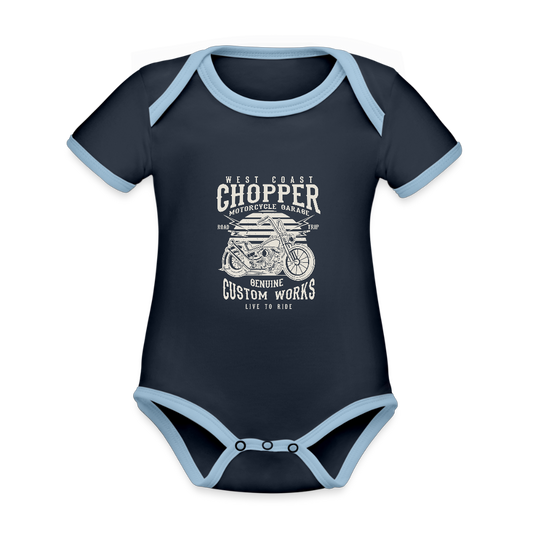 Baby contrasterend bio-rompertje met korte mouwen - navy/sky