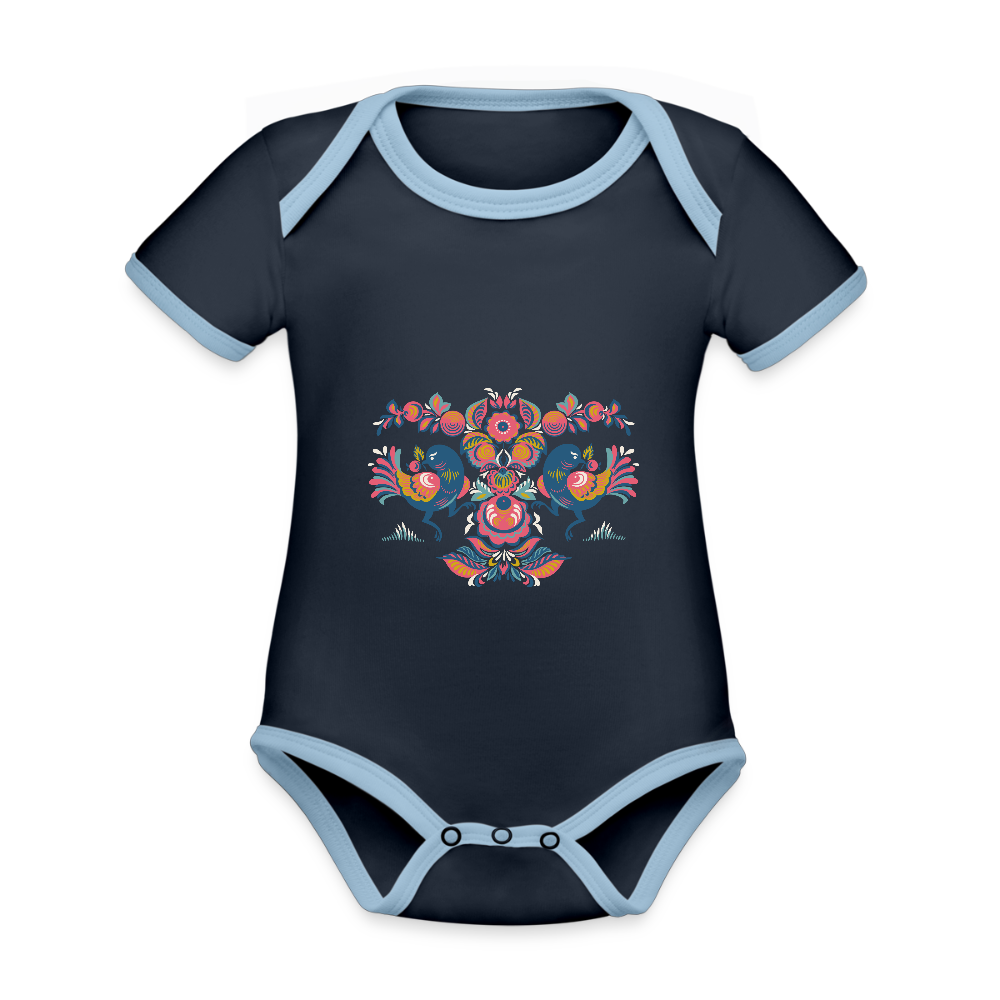 Baby contrasterend bio-rompertje met korte mouwen - navy/sky
