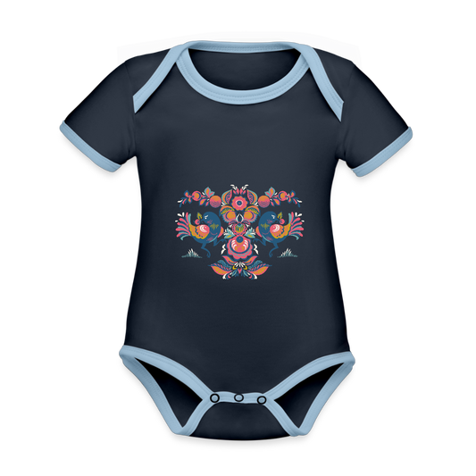 Baby contrasterend bio-rompertje met korte mouwen - navy/sky