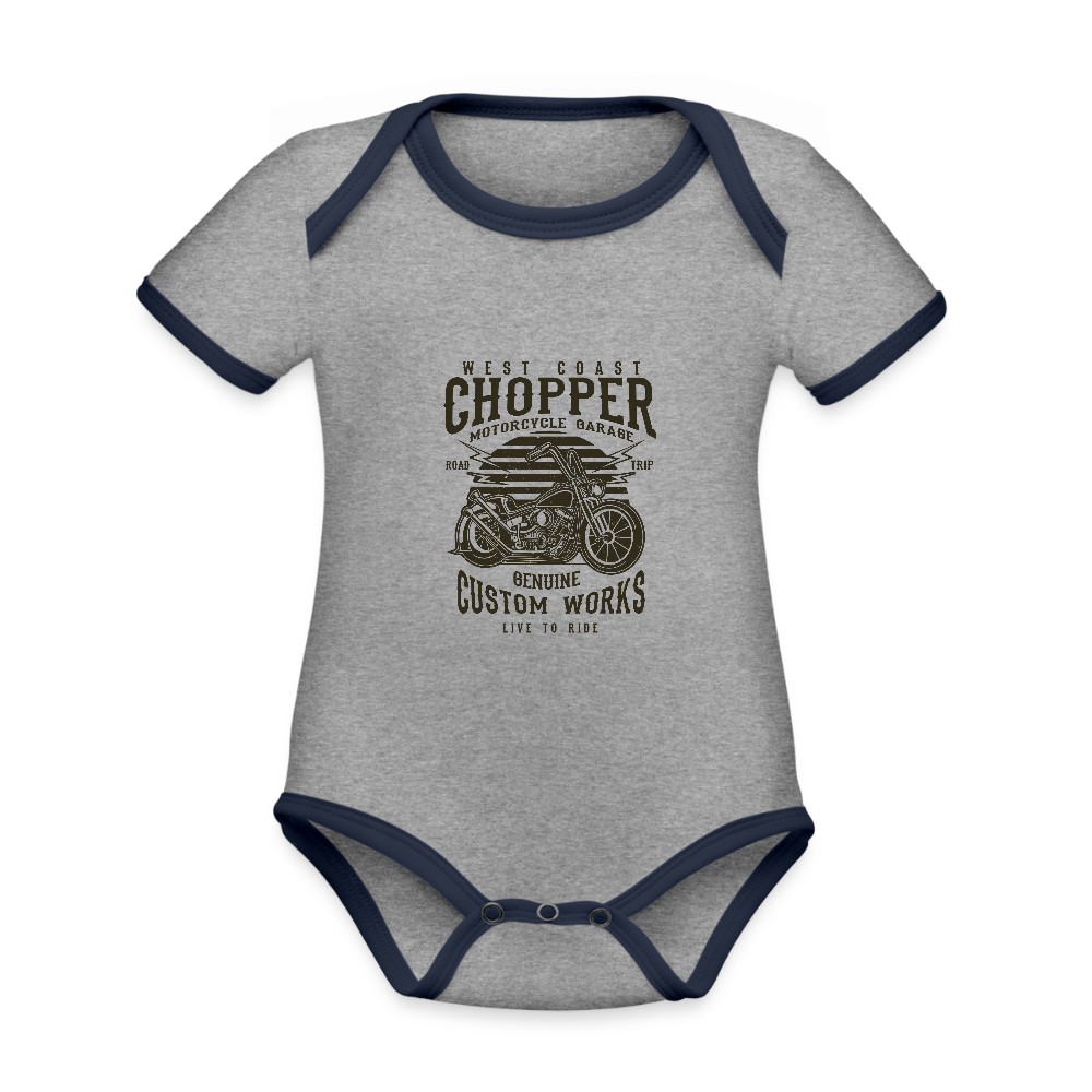 Baby contrasterend bio-rompertje met korte mouwen - grijs gemêleerd/navy