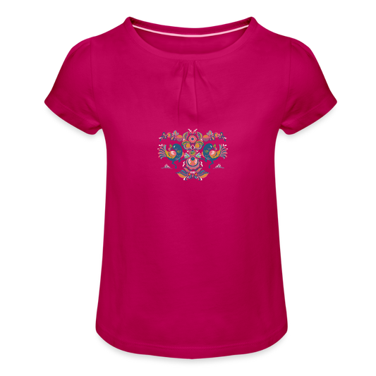 Meisjes-T-shirt met plooien - fuchsia