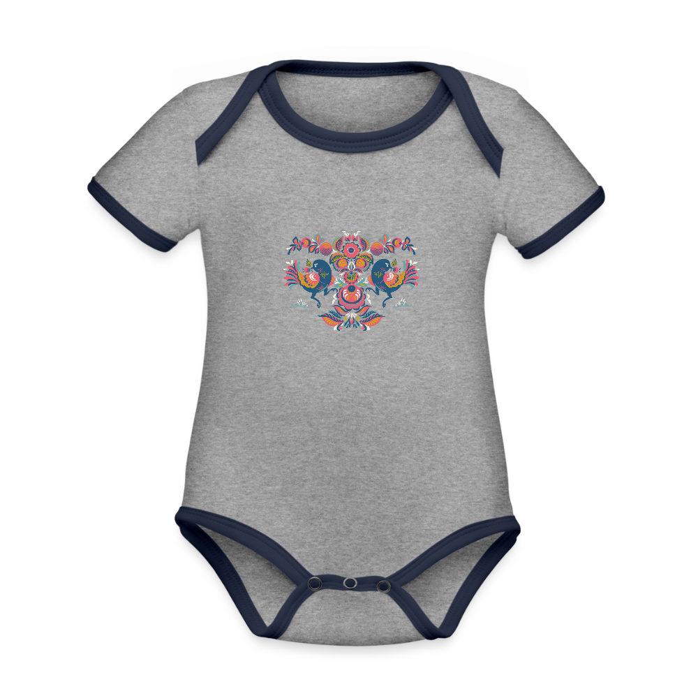 Baby contrasterend bio-rompertje met korte mouwen - grijs gemêleerd/navy