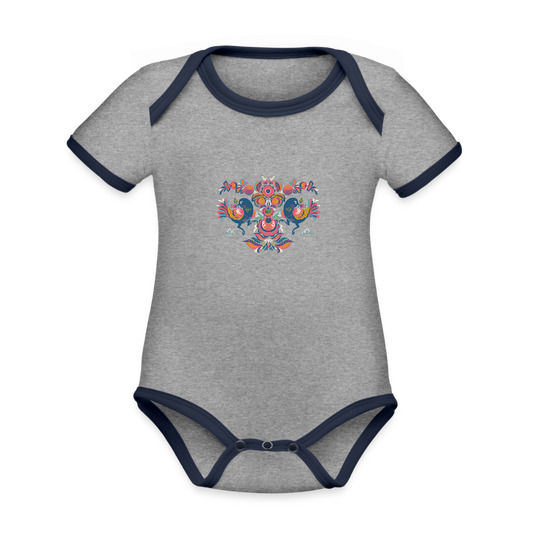 Baby contrasterend bio-rompertje met korte mouwen - grijs gemêleerd/navy
