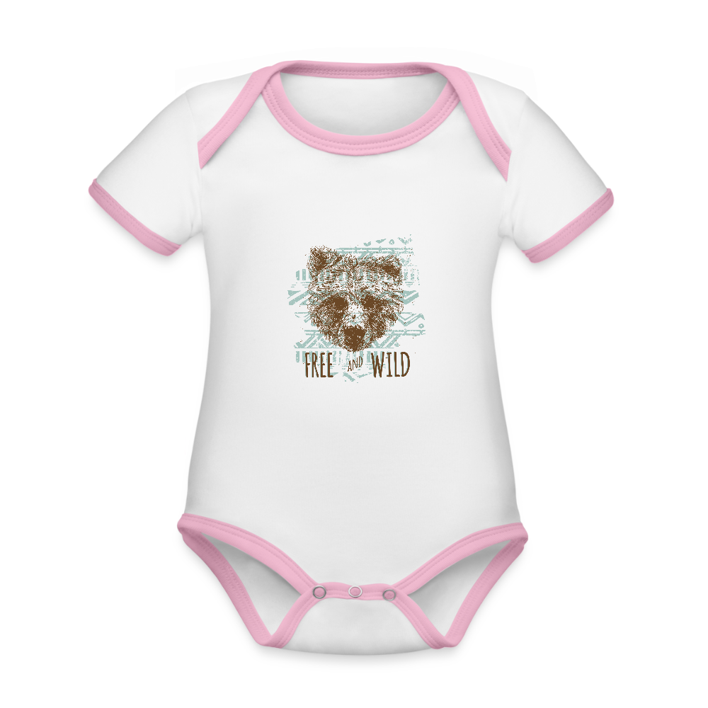 Baby contrasterend bio-rompertje met korte mouwen - wit/roze