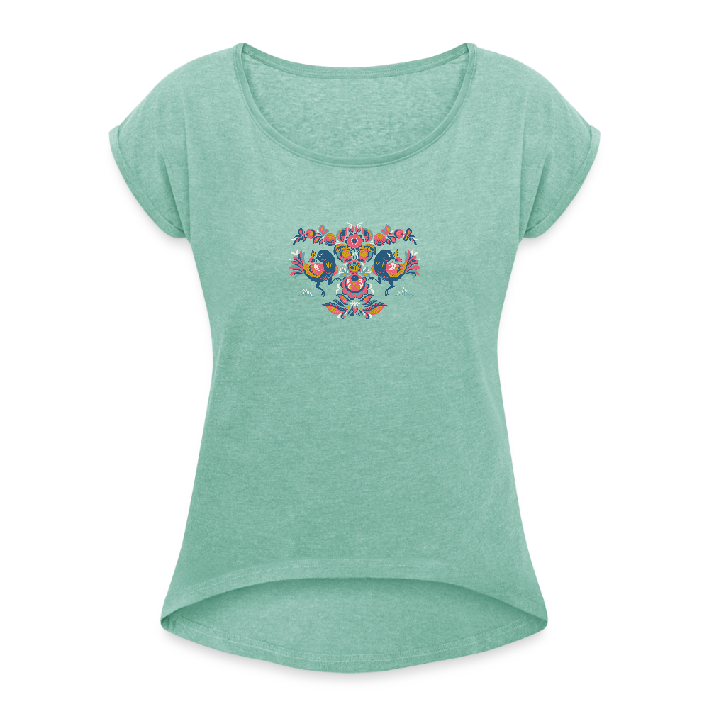 Vrouwen T-shirt met opgerolde mouwen - munt gemêleerd