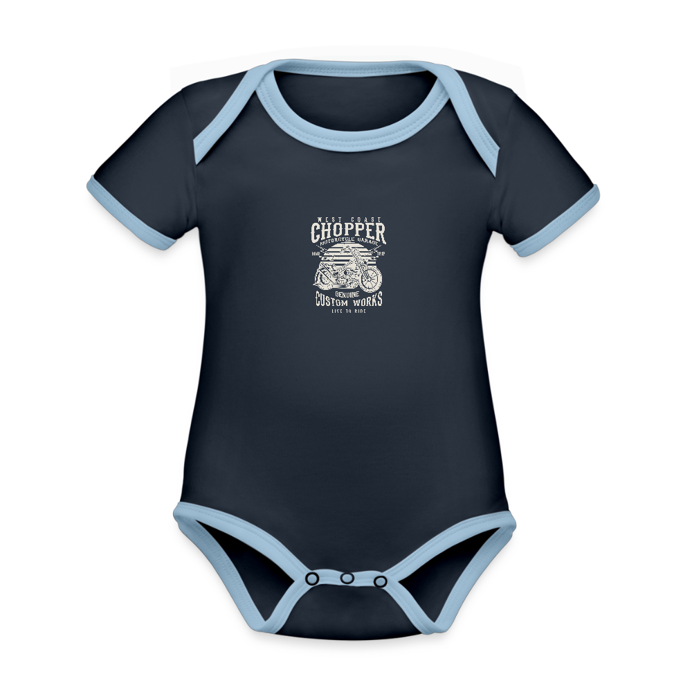 Baby contrasterend bio-rompertje met korte mouwen - navy/sky