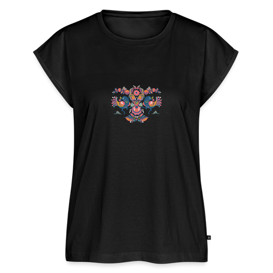 Vrouwen T-shirt met opgerolde mouwen - zwart