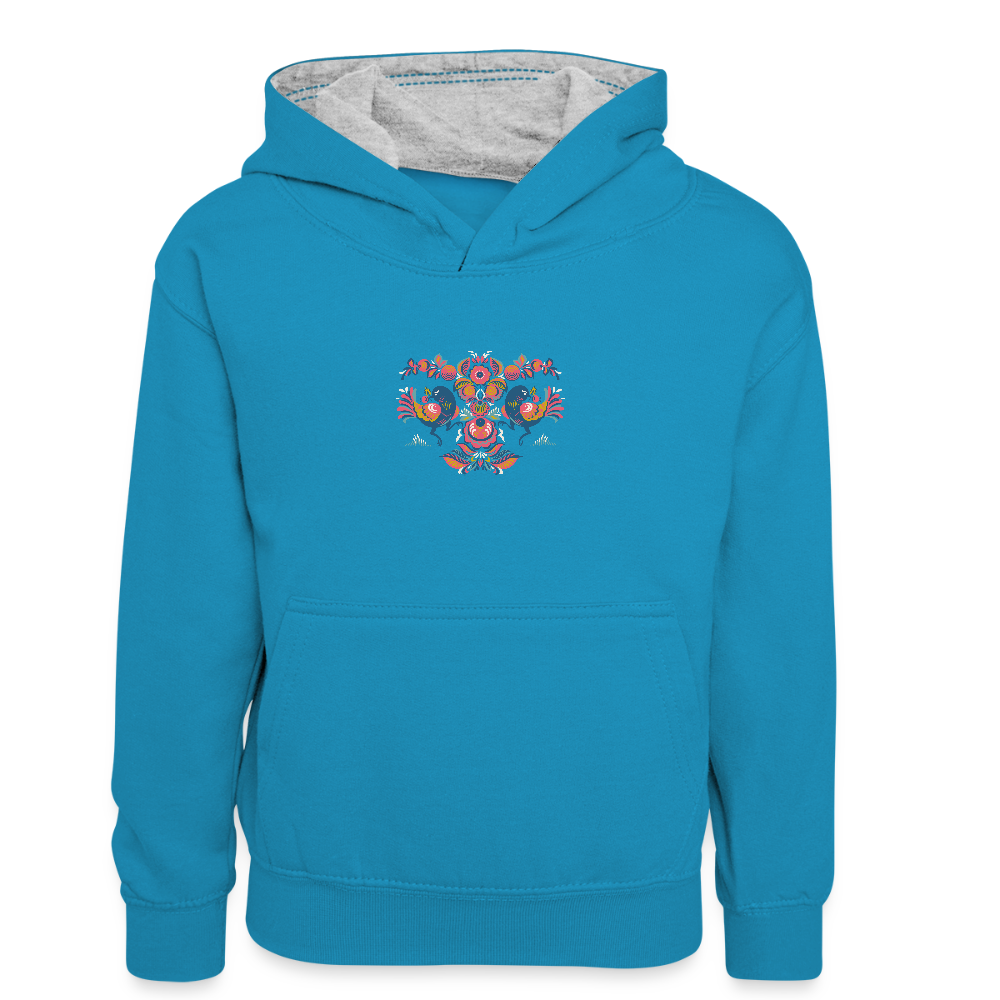Teenager contrast-hoodie/kinderen contrast-hoodie - pauwblauw/grijs gemêleerd