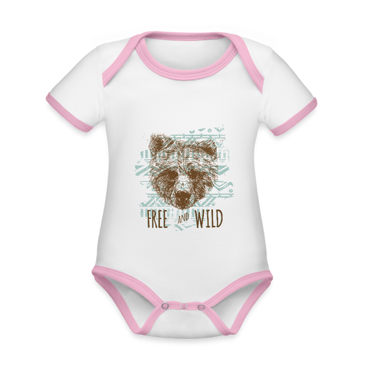 Baby contrasterend bio-rompertje met korte mouwen - wit/roze