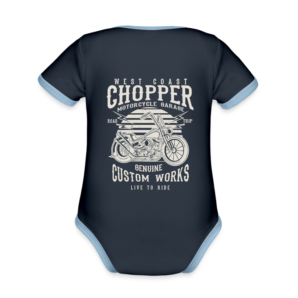 Baby contrasterend bio-rompertje met korte mouwen - navy/sky