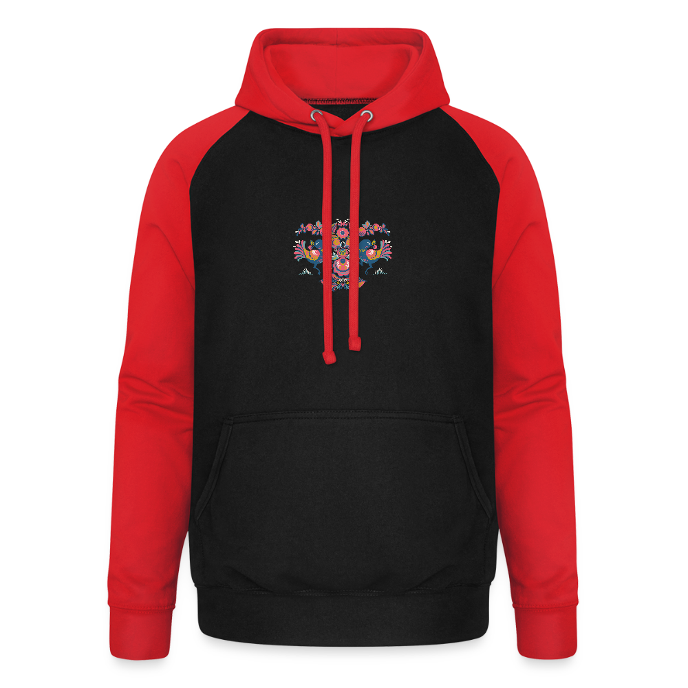 Unisex baseball hoodie - zwart/rood