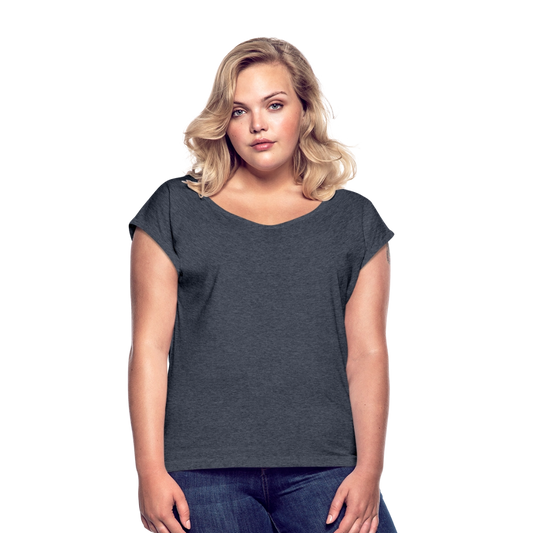 Vrouwen T-shirt met opgerolde mouwen - navy gemêleerd