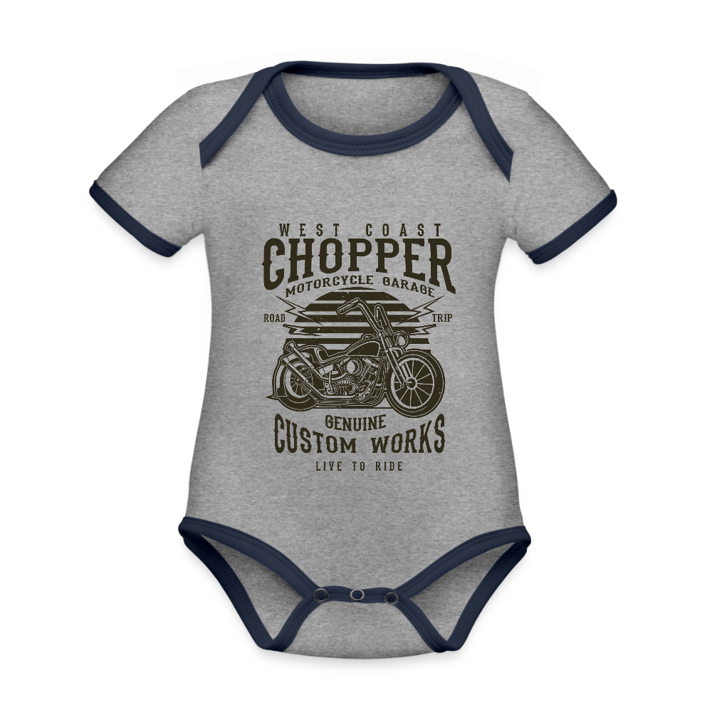 Baby contrasterend bio-rompertje met korte mouwen - grijs gemêleerd/navy