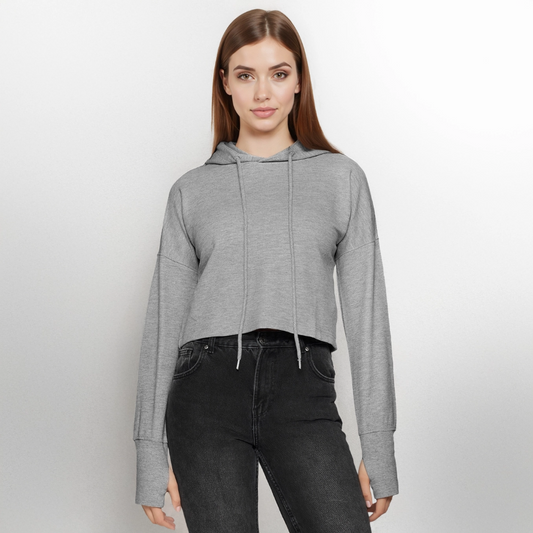 Cropped vrouwen hoodie - grijs gemêleerd