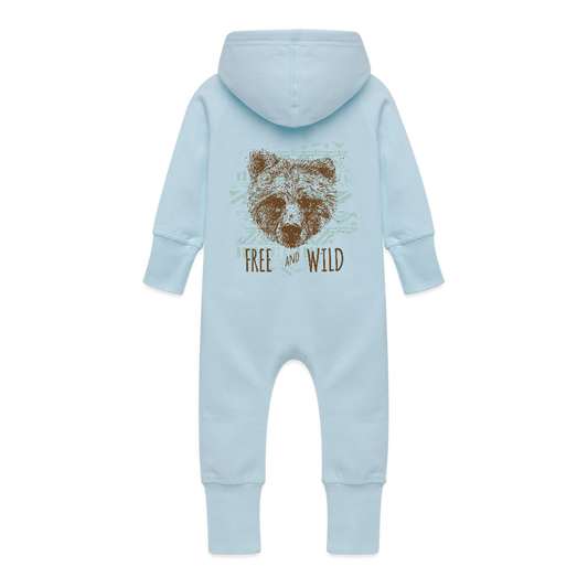 Baby bio sweat kruippakje met capuchon - celeste