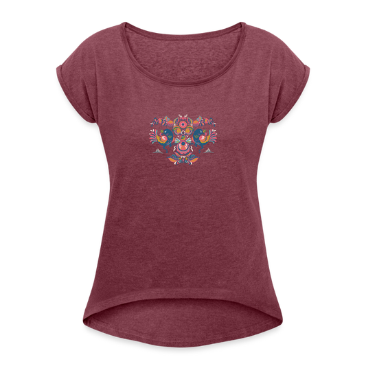Vrouwen T-shirt met opgerolde mouwen - bordeaux gemêleerd